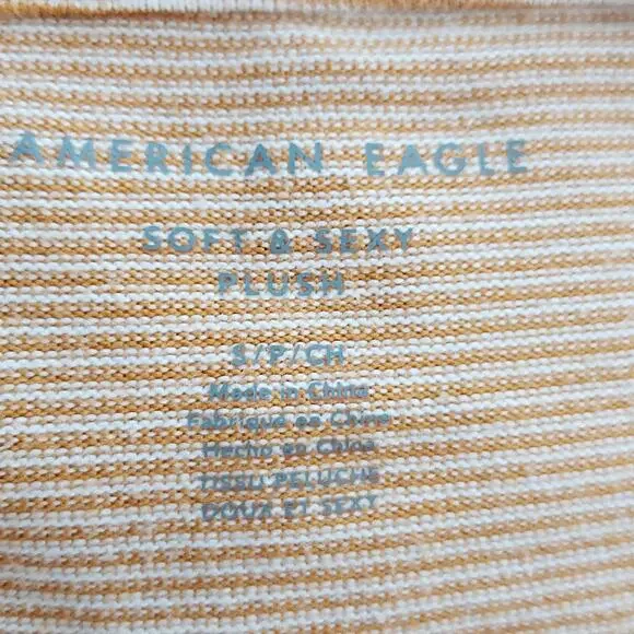 American Eagle Mustard Yellow Striped V-neck Tee Size S - Picture 9 of 10